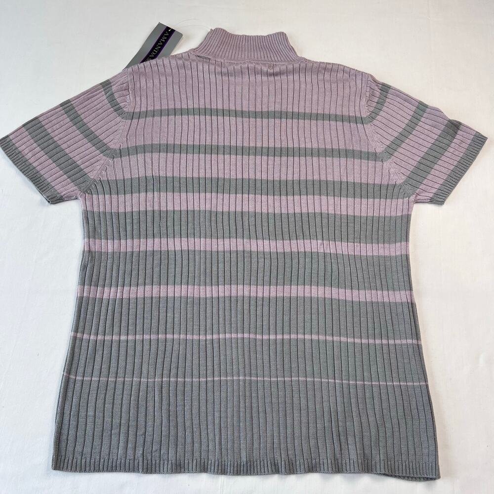 Amanda Smith Vintage Purple & Gray Silk Turtleneck Short Sleeve Shirt sz Medium